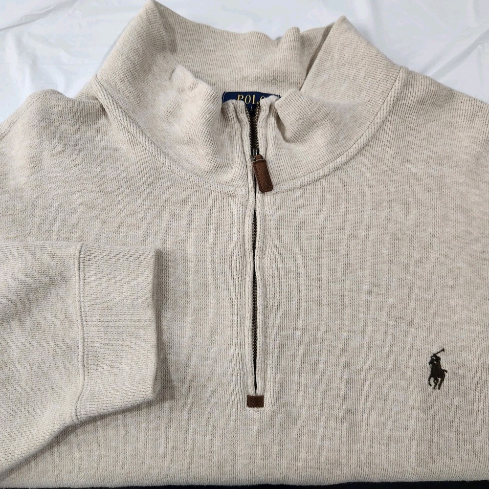 Polo Ralph Lauren Mens Sweater Size 3XB Quarter Zip Pullover 100% Cotton Beige - Picture 3 of 7